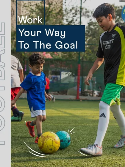 Young athletes working their way to the goal. My junior football academy focuses on ball control, dribbling, and all the essential aspects of the game.
