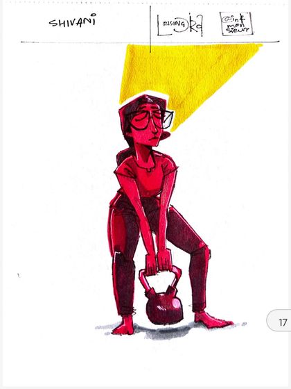 A custom illustration of a member doing kettlebell squats, created as part of a glowing review about our community and trainers.