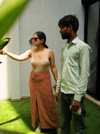 This is me, Sanchaita, on-site, doing what I love. I personally visit every space to understand the light, the layout, and your vision before I even suggest a single plant.
