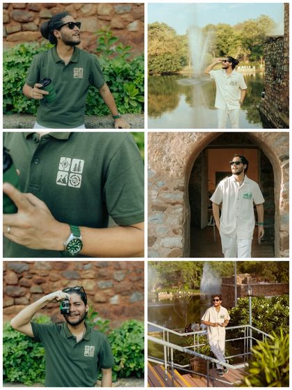 A collage of images from the Royal Enfield apparel campaign. This format is great for social media, providing a quick overview of the collection's different looks and the overall story of the shoot.