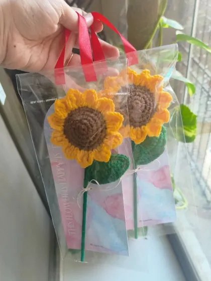 Here are two of our single sunflowers, packaged in clear gift bags with handles. This packaging makes them easy to carry and present, ideal for event giveaways or corporate gifting.