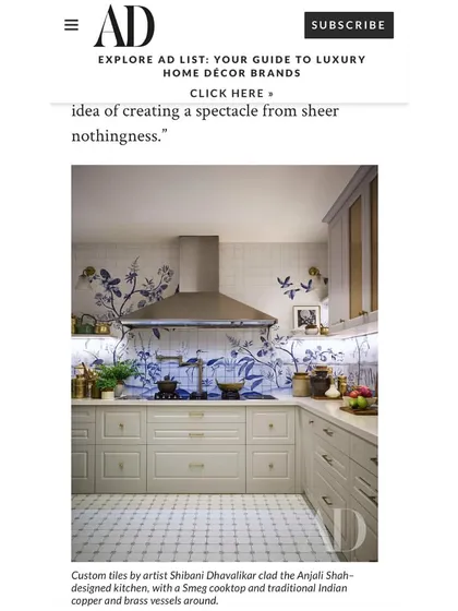 I was so thrilled that Architectural Digest also featured this custom kitchen. The article highlights the beautiful artist-designed tiles that serve as the centerpiece of the design.
