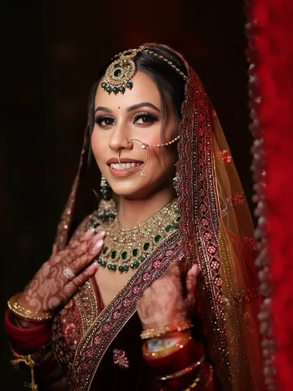 A beautiful portrait of my bride, her smile radiating pure happiness. The makeup is designed to look stunning both in person and in professional photographs.