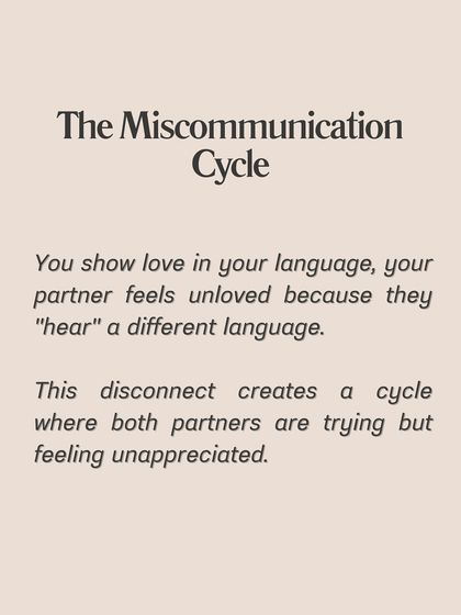 The miscommunication cycle happens when you show love in your language, but your partner "hears" a different one. This leads to both partners feeling unappreciated despite trying.
