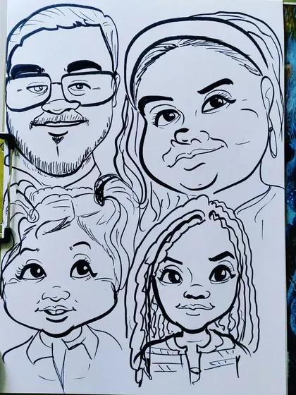 Getting the whole family in on the fun. I can draw multiple people together, creating a funny family caricature that captures the unique bond and personality of your group.
