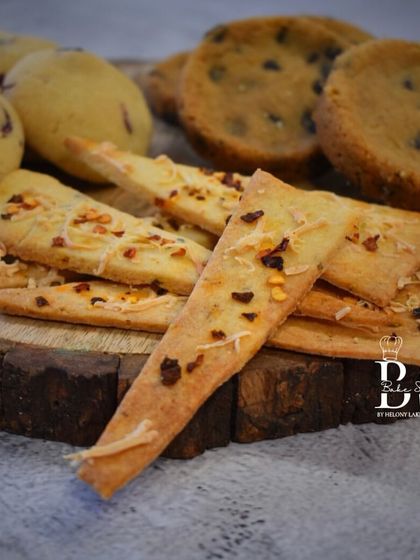 A close-up shot focusing on the savory Cheese & Spice crackers, a unique and popular recipe from my cookie workshop.