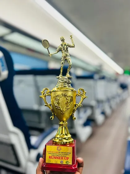 Bringing the trophy home after a successful tournament. This one is from the ITF 2024 event in Solapur.