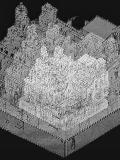 An overlay of Ajith's illustration, showing the complex layers of his drawing. This demonstrates the technical skill he developed during the workshop.