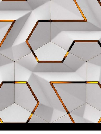 A stunning 3D UV Marble sheet with a white and gold geometric design. This is perfect for creating a luxurious and modern feature wall that looks like a piece of art.