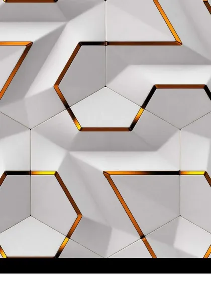 A stunning 3D UV Marble sheet with a white and gold geometric design. This is perfect for creating a luxurious and modern feature wall that looks like a piece of art.