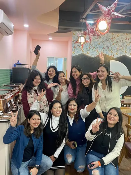 A fantastic group of moms enjoying a get-together at my venue. My space is ideal for hosting kitty parties or mom-group meetups, offering a perfect blend of fun for kids and relaxation for adults.