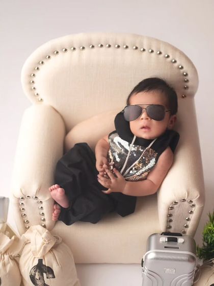 This little boss is ready to take on the world. A fun, imaginative setup for parents who want a portrait with a bit of humor and personality.