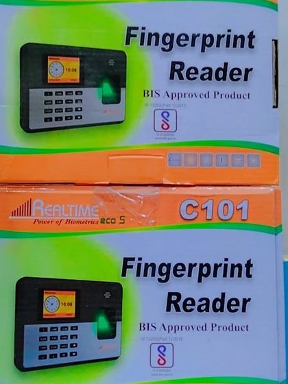 These are Realtime C101 Fingerprint Readers, a BIS-approved product for biometric access control. I install these systems for offices and commercial spaces to manage employee attendance and secure restricted areas.