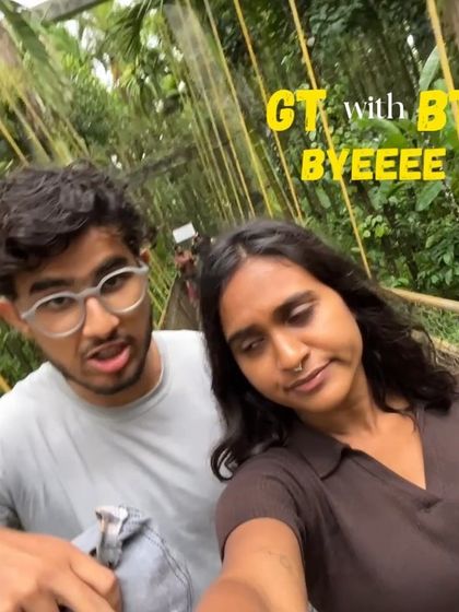 A selfie of two trekkers on the Kalasa Hanging Bridge.