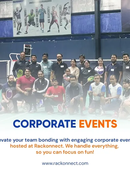 Elevate your team bonding with an engaging corporate event hosted at our venue. This group photo captures the happy participants of a recent corporate pickleball event, showcasing a great alternative for team outings.