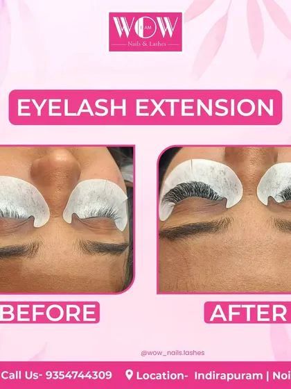 The transformation is clear. We took these lashes from sparse to full and fabulous with a custom set of eyelash extensions, instantly adding drama and definition.