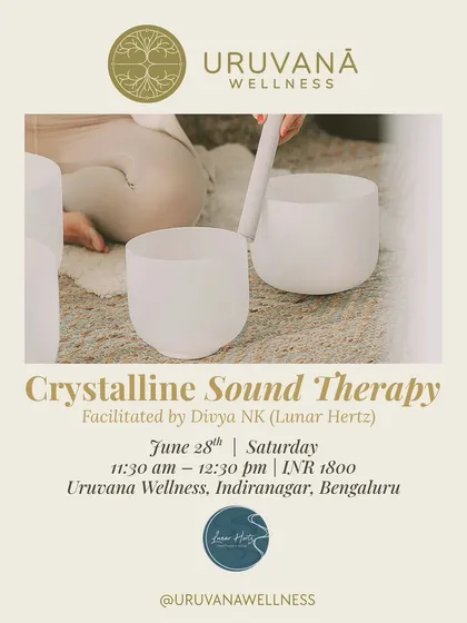 Experience Crystalline Sound Therapy, a deep frequency healing journey. Using the pure tones of crystal bowls and the element of water, we guide you to soften, surrender, and let sound realign your entire system.