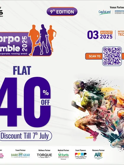 I create compelling offers to drive participation. This graphic announces a flat 40% discount for Corpo Jumble, a strategic promotion to encourage early registrations from corporate teams.