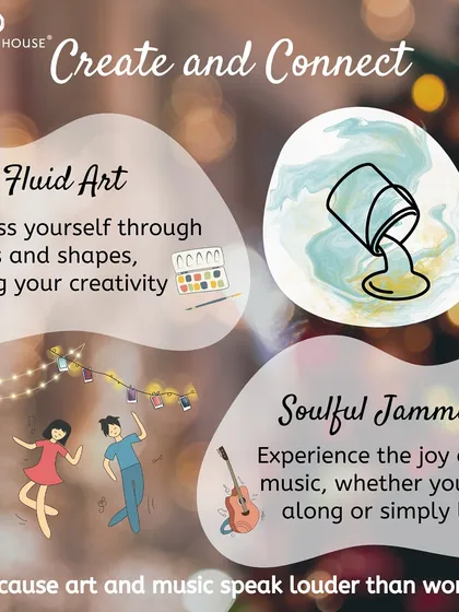 Create, connect, and experience the joy of being present. Our events often include fluid art to let your creativity flow and soulful jamming sessions where you can play along or simply listen.