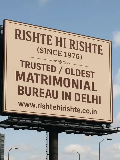 Our legacy, established since 1976, is a testament to our commitment. This billboard showcases our reputation as the oldest and most trusted matrimonial bureau in Delhi, a name that generations of families rely on.