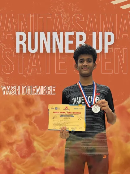Yash Dhembre with his silver medal in the U17 Boys Singles at the Vanita Samaj Open State Tournament.