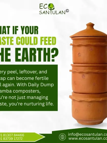 What if your waste could feed the earth? With the Daily Dump Khamba, it can. This beautiful, three-tiered terracotta composter turns your kitchen peels and leftovers into fertile soil. It's a natural, smell-free process that nurtures life instead of creating waste.