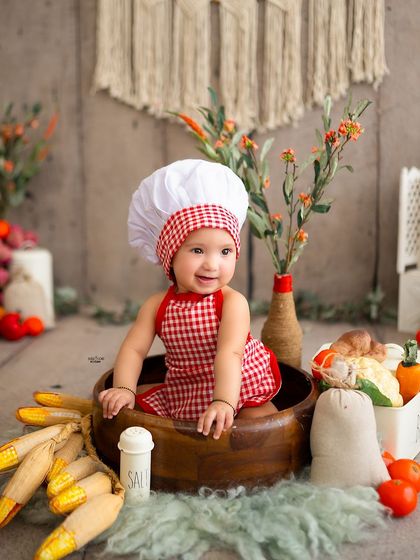 This little chef is taking a break in his mixing bowl.