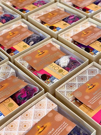Adding the final touch to our corporate Diwali gifts. Each box included a custom-printed "Happy Diwali" card, reinforcing the festive message and showing that even in bulk orders, the personal sentiment is never lost.