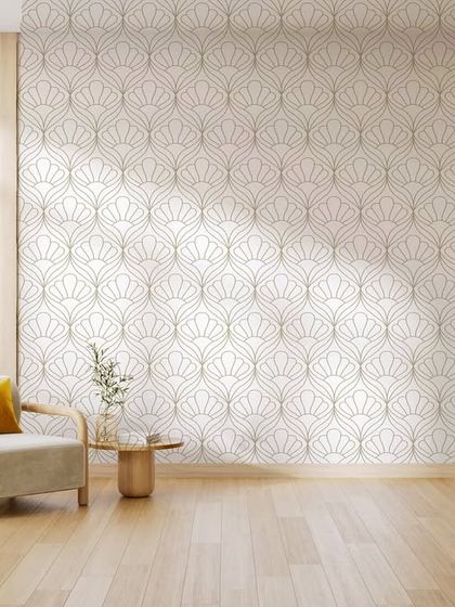 An elegant Art Deco-inspired fan pattern in a light, neutral color. This geometric design brings a touch of vintage glamour and sophistication, perfect for a bright and sunny room.
