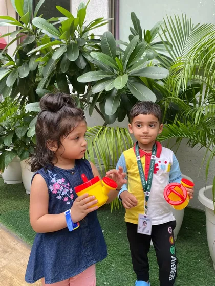 Our little caterpillars learn to care for nature by watering the plants. This simple activity teaches them responsibility and empathy for the living world around them.