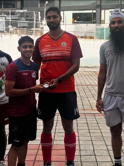 Indian hockey stars Jarmanpreet Singh and Nithin Thimmaiah with our coaching staff and one of our top players. We believe in a holistic support system for our athletes.