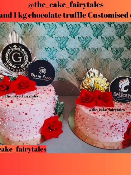 A clear photo of the 2kg and 1kg chocolate truffle cakes made for a corporate order.